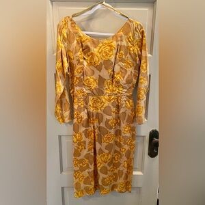 Authentic Vintage Dress - Gold with Yellow Roses. Very good condition.
